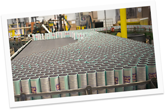 A conveyor belt with cans